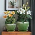 thumbnail image 4 of Ceramic Pots for Plants, 10+8+6 Inch Round Decorative Planters for Indoor Outdoor with Drainage Holes and Saucers, Office Garden Room Patio Decor, Gifts for Plant Lovers, Set of 3, Green, 4 of 8