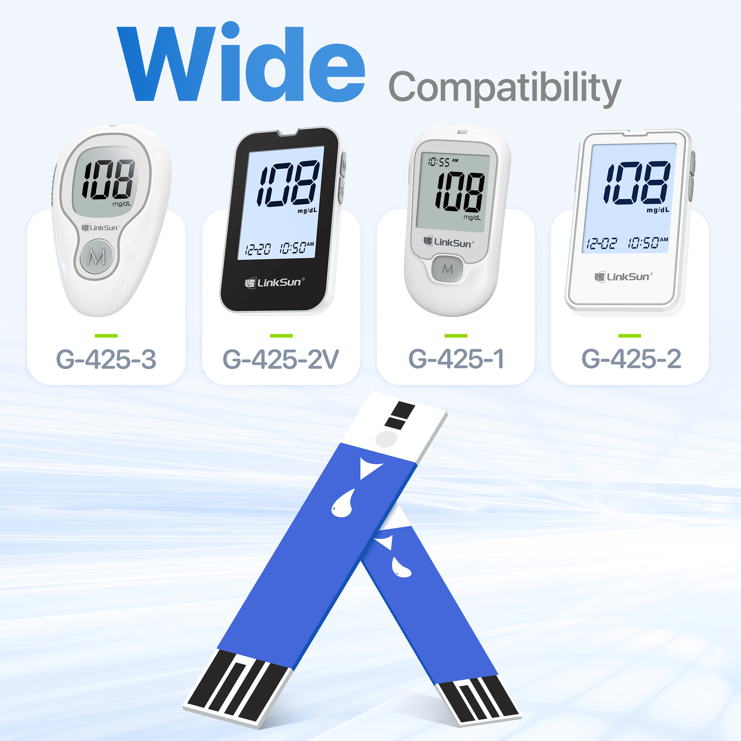 Diabetic Blood Test Strips*100, Used for G-425-1,G-425-2V, G-425-3 Blood Glucose Monitor Only, 0.7μl Blood Sample, Accurate Measurement, Results in 5 Seconds, 2 Bottles of 50 Pc