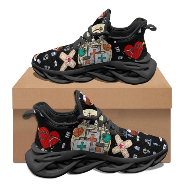 Zapatillas de tenis con estampado de equipo médico de enfermera, bonitas zapatillas de tenis para otoño e invierno, para trabajo al aire libre, transpirables, cómodas y suaves.