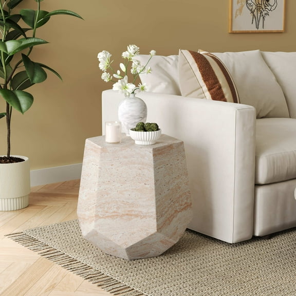 Christopher Knight Home Elegant 18.75" Outdoor Lightweight Concrete Hexagonal Side Table, Travertine Finish