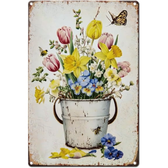 Vintage Flower Metal Tin Sign 8×12inch Retro Wild Flowers Sign Rusty Look Farmhouse Collecting Daisy Poster for Room Garden Yard Home Balcony Shop Wall Decoration