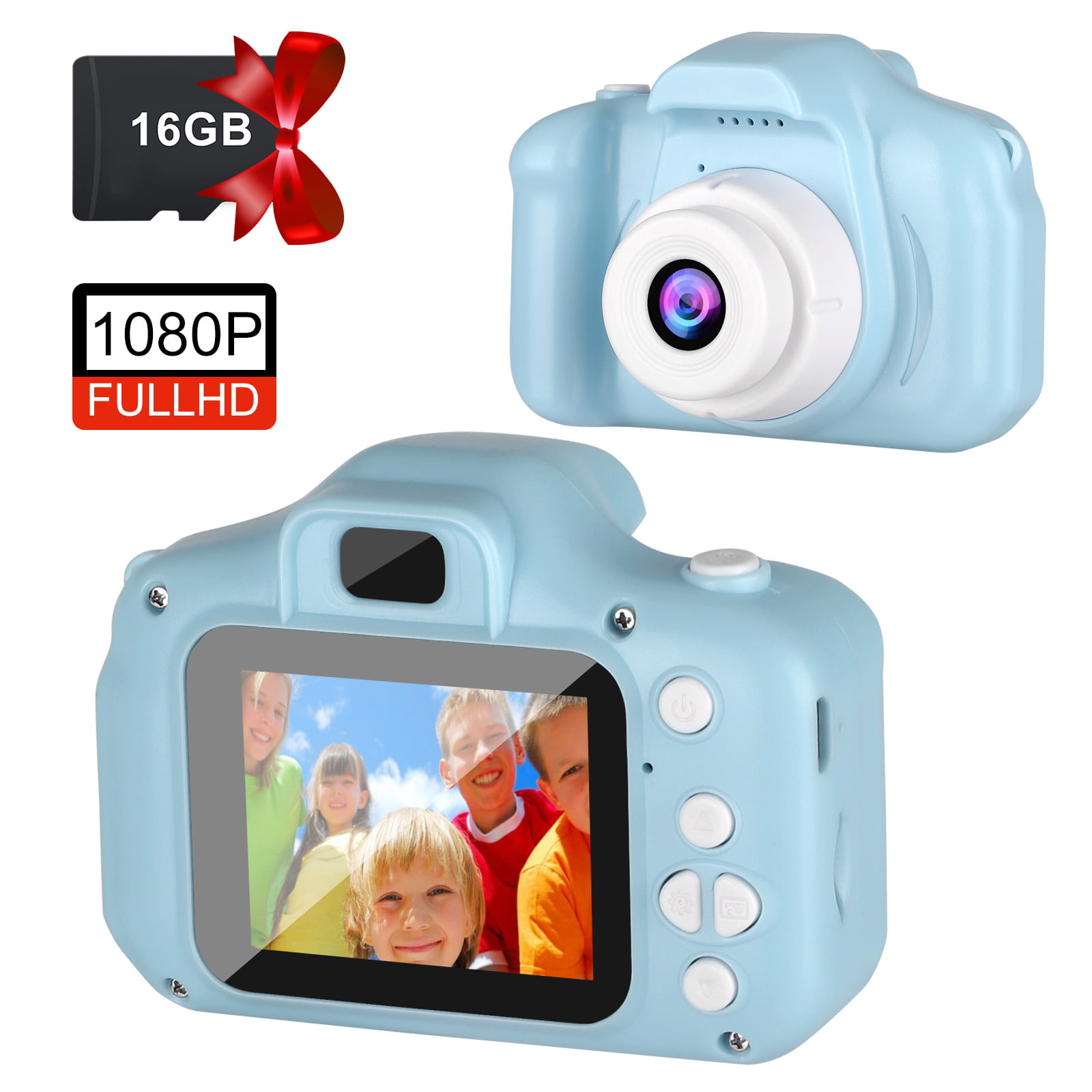CHUNXU Kids Camera,Digital Video Camera for 3-10 Years Old Girls Boys,32GB SD Card Rechargeable Battery Compact Cameras for Children Birthday Blue