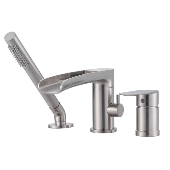 Wowow Single-Handle Deck-Mount Roman Tub Faucet with Hand Shower in Brushed Nickel