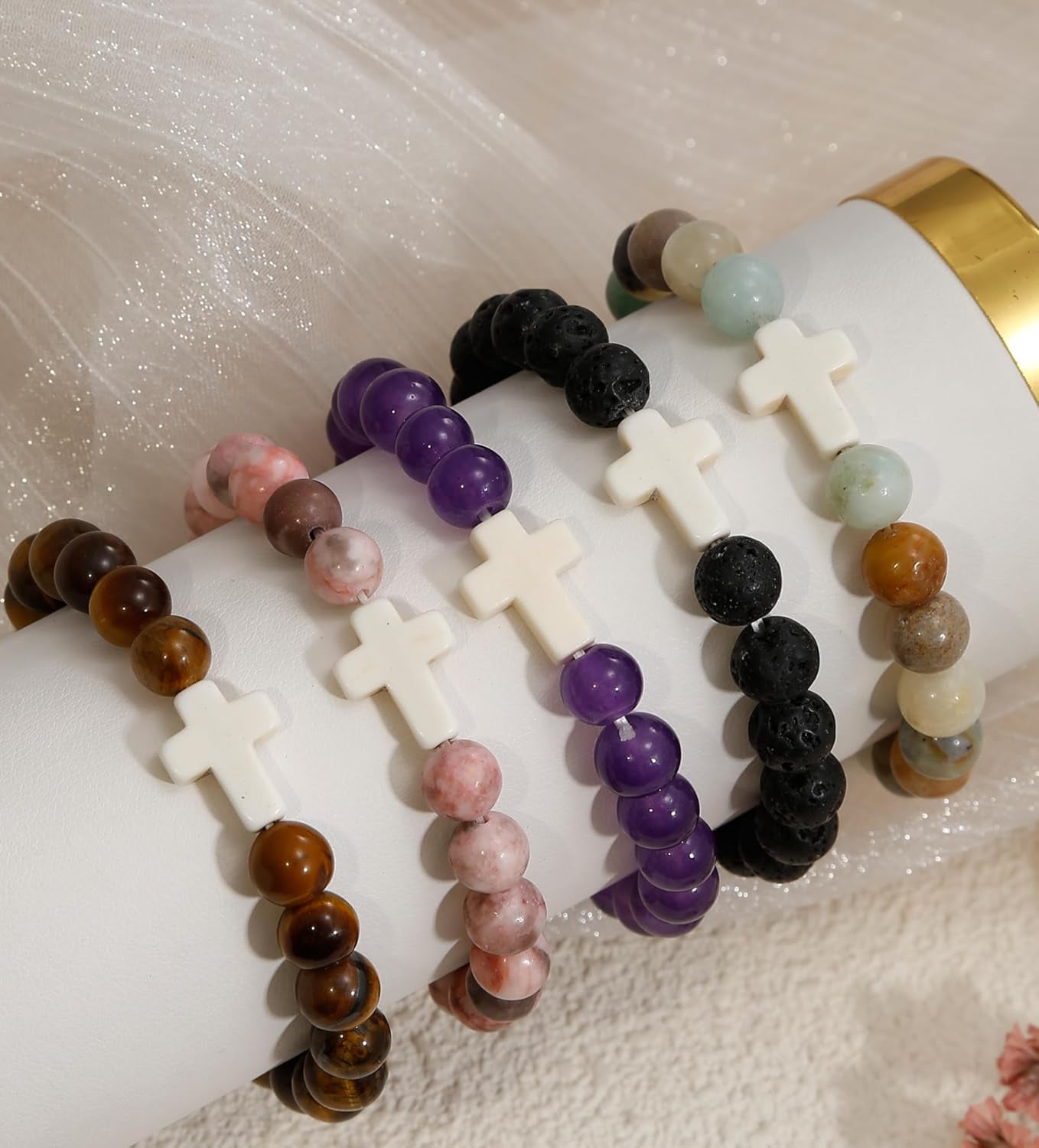 Dalrosia Cross Bracelets for Women Men, Christian Gifts for Women, Religious Gifts Cross Beaded Bracelet, Easter Catholic Religious Christian Bracelets Jewelry