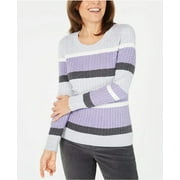 Karen Scott Women's Petite Cotton Striped Cable-Knit Sweater Size Large