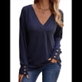 thumbnail image 3 of Camisa de Larga para Mujer, Atuendos de Otoño, Ropa Informal Elegante, Blusa Tipo Túnica con Cuello en V y Botones. Azul Marino XL, 3 of 8