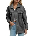 thumbnail image 2 of adviicd Women's Denim Jacket Vintage Button Down Washed Lapel Long Sleeved Denim Jacket Coat 2025 Fall Grey, M, 2 of 9