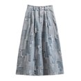 thumbnail image 6 of Wxolcjlv Patchwork Distressed Denim Maxi Skirt for Women Pleated A‑Line Skirt With Side Pockets, 6 of 8