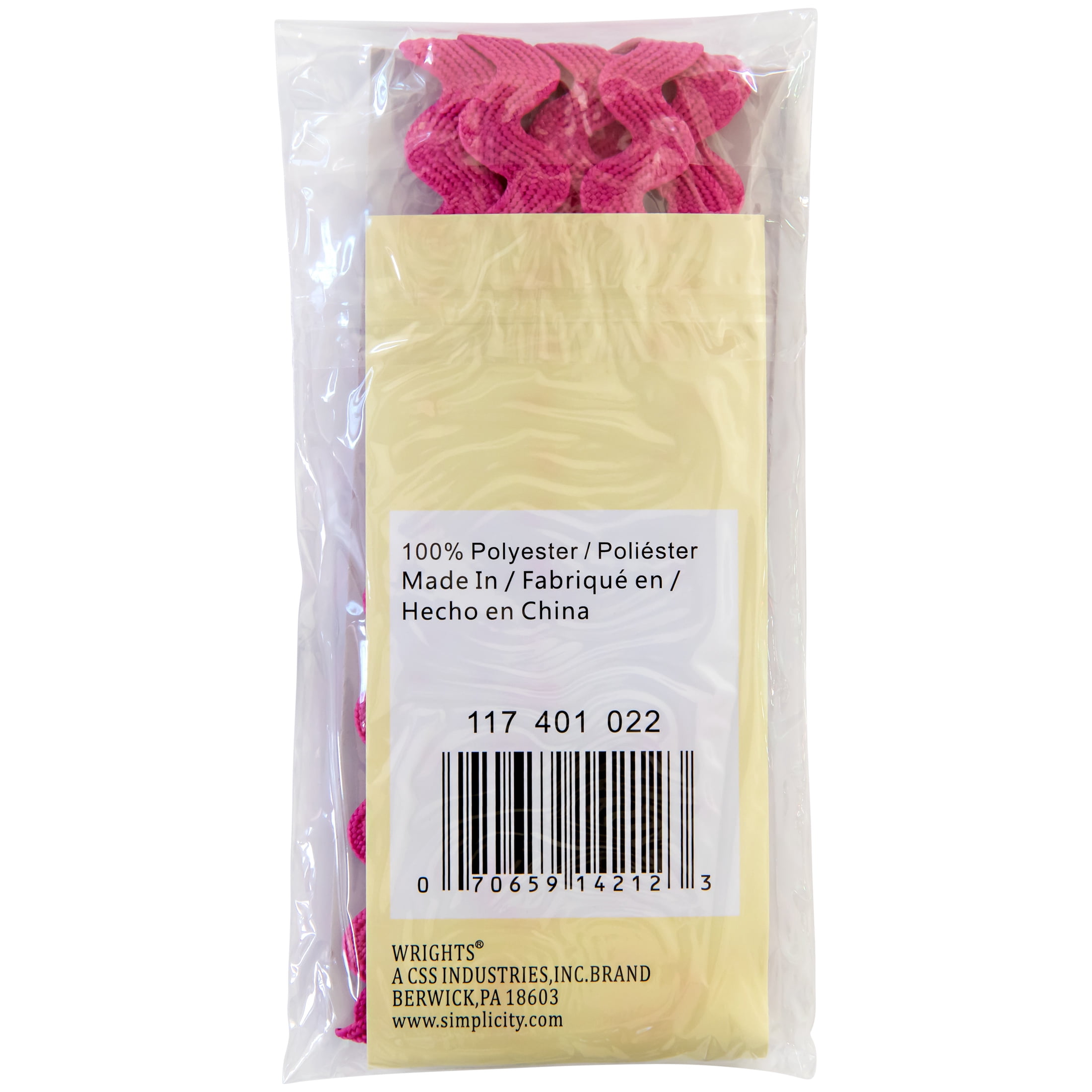 Wrights 1/2" Bright Pink Medium Rick Rack, 2.5 yd Sewing Trim