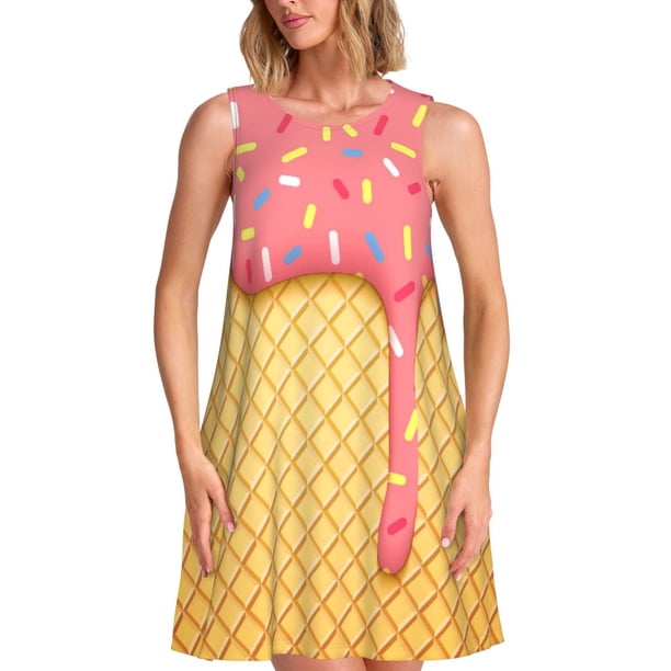 Disketp Ice Cream para Vestido sin Mangas para Mujeres, Vestidos de Verano para Mujeres, Casual y Holgado para la Playa