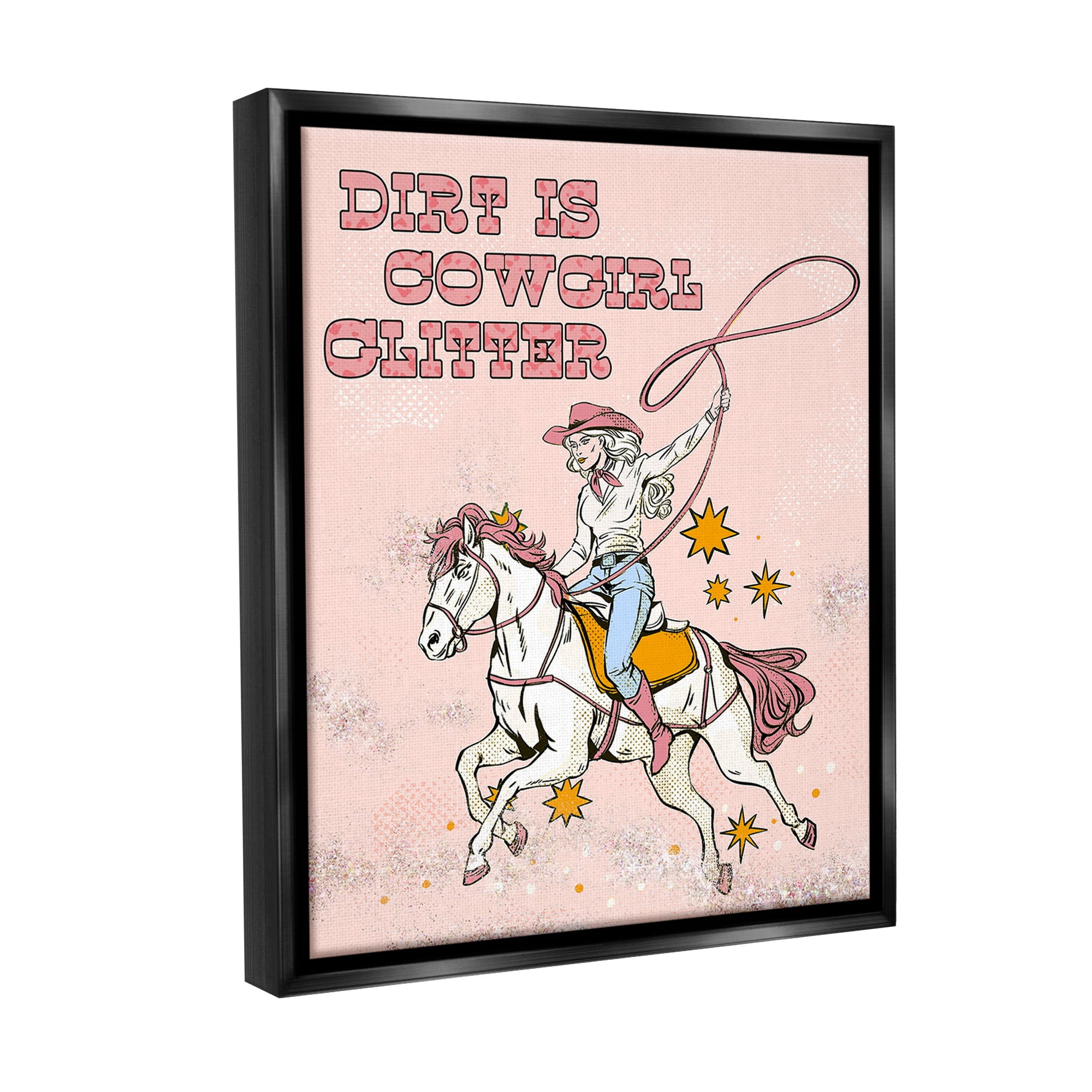 Stupell Industries Dirt Is Cowgirl Glitter Animals & Insects Painting Black Floater Framed Canvas Art Print Wall Art, 25 x 31