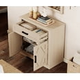 thumbnail image 5 of WAMPAT Farmhouse Entertainment Center with Bookshelf for TVs up to 65",Mid Century Modern TV Stand with 73"H Tall 5-Tier Bookcase with Open Storage and Barn Doors for Living Room,Light Oak, 5 of 7
