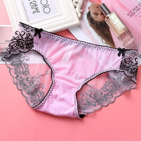 

MRULIC lingerie for women Women Pantie Lace knicker High Elastic Embroidery Yarn Underpants Underwear Pink + L