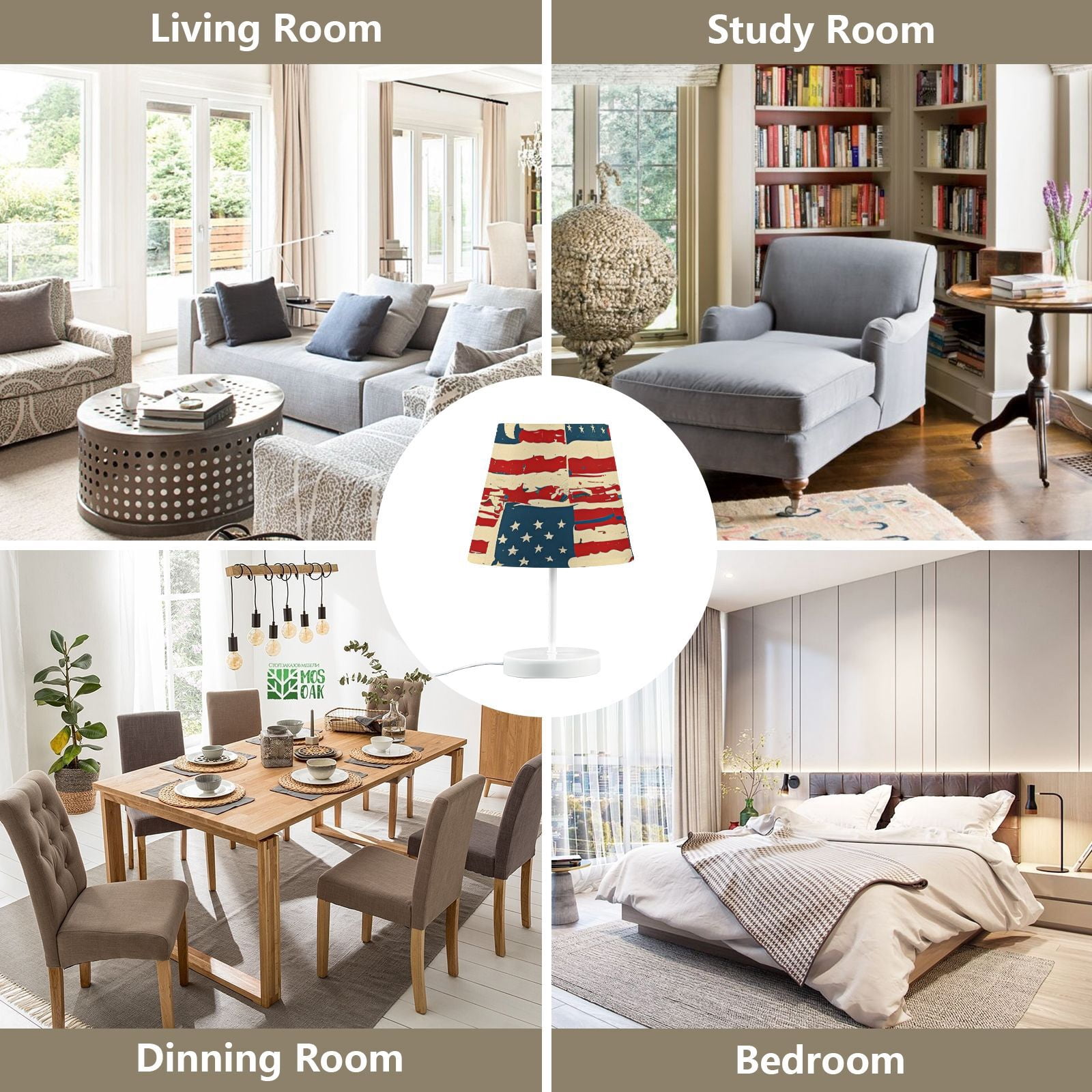 Us Flags Desk Lamp 3 Color Modes LED Table Lamp Nightstand Reading Light for Bedroom Living Room