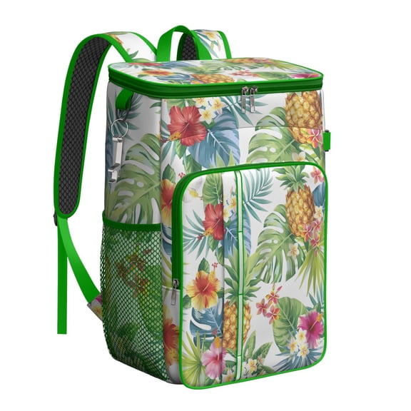 Tropical Floral Cooler Backpack 20L Insulated Soft Cooler Bag Leakproof for Beach Camping Picnic with Hibiscus Print
