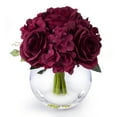 thumbnail image 2 of Enova Home Artificial Mixed Rose and Hydrangea Silk Flowers Arrangement in Clear Glass Vase with Faux Water (Burgundy), 2 of 3