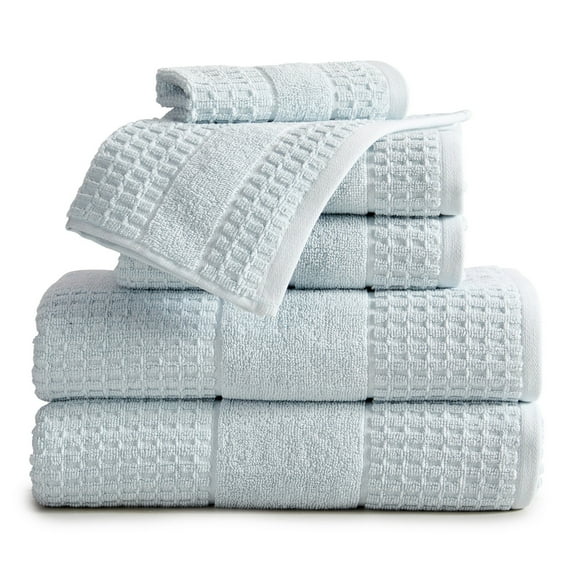 Market & Place 100% Cotton Waffle Weave 6-Piece Bath Towel Set, Spa Blue
