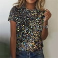 thumbnail image 2 of Leesechin Womens Sequin Tops Summer Short Sleeve Shimmer Glitter Tops Sparkly Shirt Concert Disco Party Crew-Neck Tees, 2 of 5