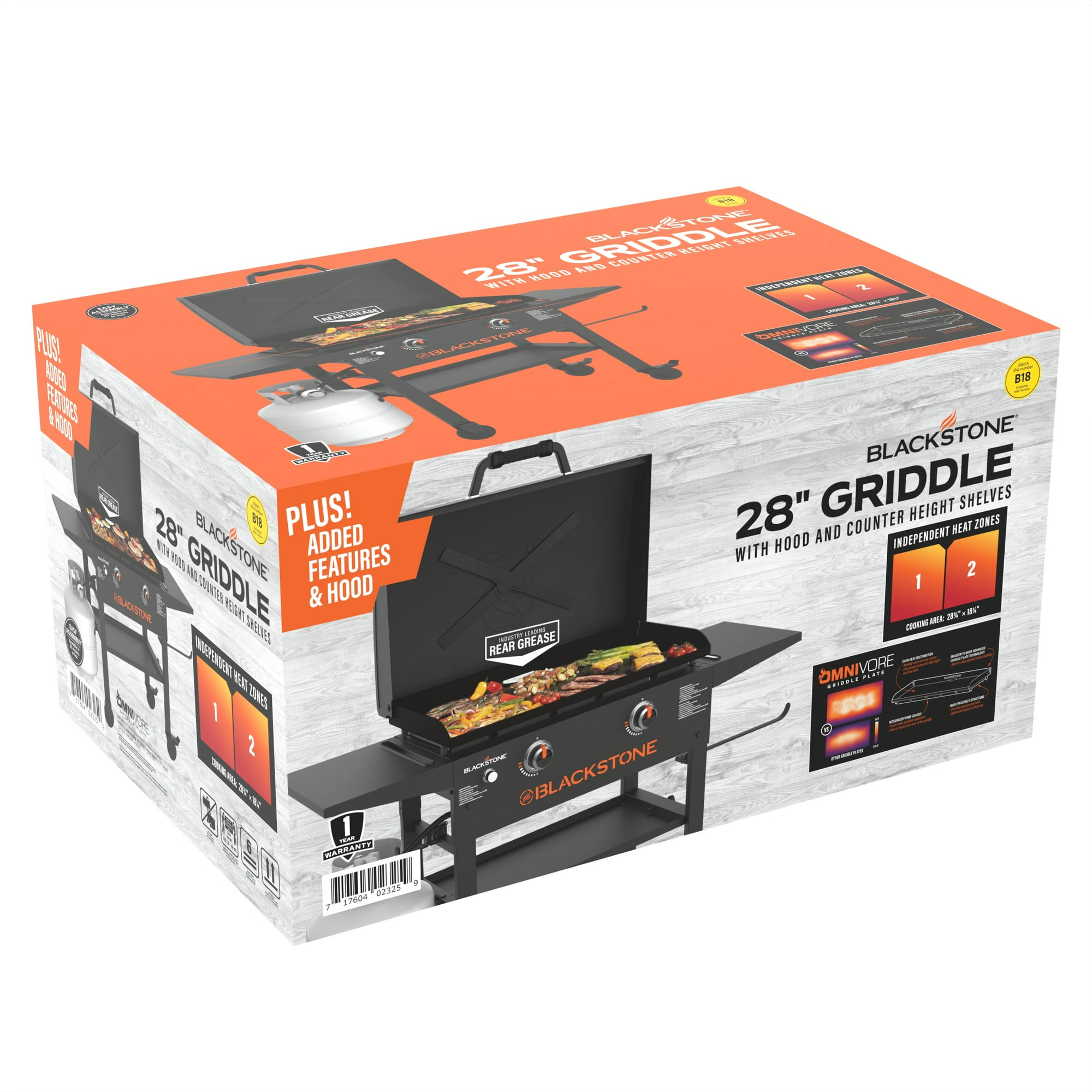 Blackstone Original Outdoor Griddle, 2-Burner 28” Propane Flat Top Grill with Hood, Black