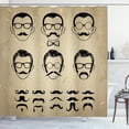 thumbnail image 1 of Geek Shower Curtain, Male Face Silhouettes Showing Types of Moustaches and Haircuts Image, Fabric Bathroom Set with Hooks, 69W X 84L Inches Extra Long, Eggshell Beige and Black, by Ambesonne, 1 of 3