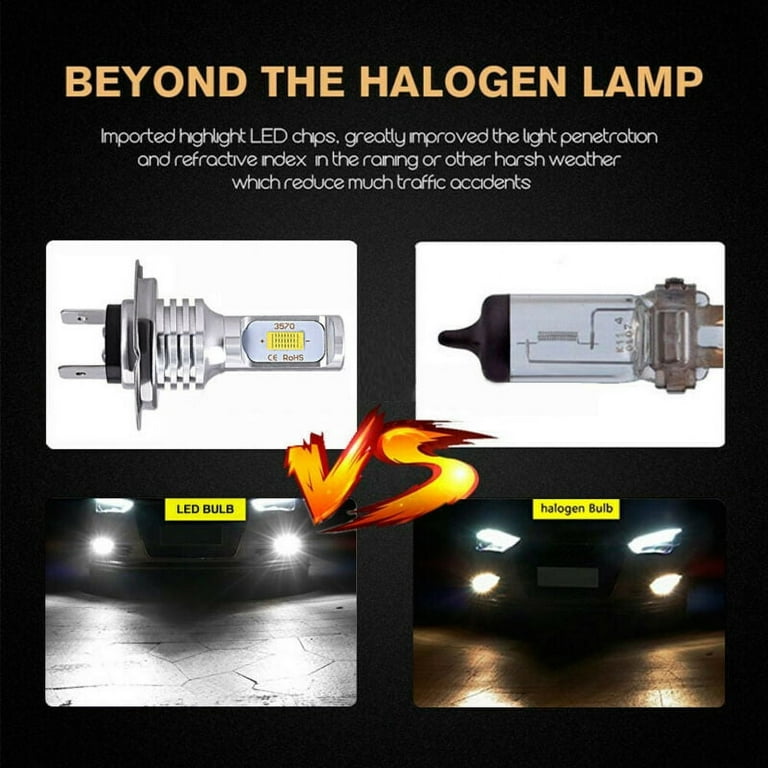 H7 LED Headlight High/Low Beam Fog/Driving Light Bulbs Kit 100W 8000LM  6000K White