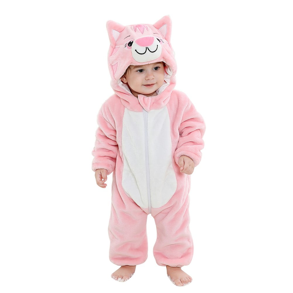 03T Newborn Toddler Baby Winter Warm Fleece Hooded Rompers Animals Costume Infant Halloween