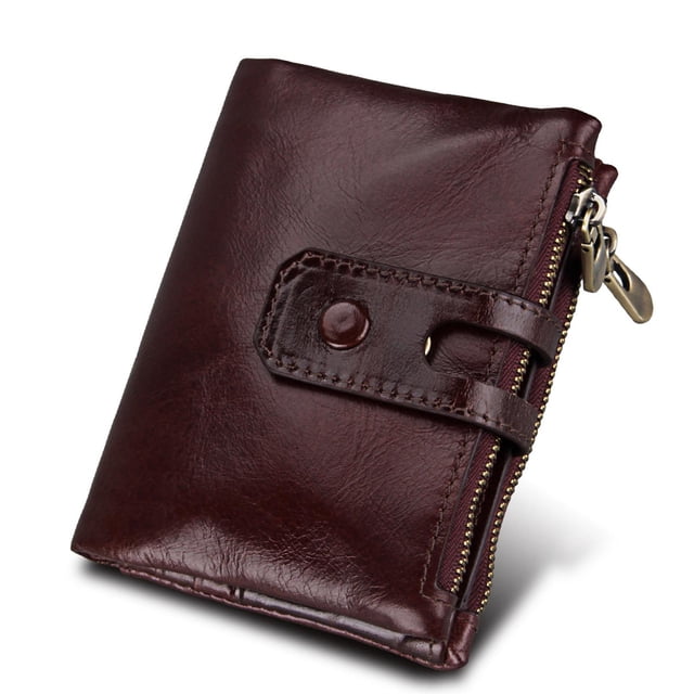 Cartera con bloqueo , tarjetero para tarjetas de crédito, almacenamiento para hombres, cierre con cremallera, s portátiles de cuero PU de , Marrón rojizo Fernando Cartera con bloqueo RFID