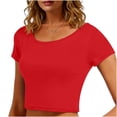 thumbnail image 3 of Crunowin Women’s Casual Crop Top, Soft Breathable Round Neck Short-Sleeve Summer Lightweight Tee Red Free Size, 3 of 6