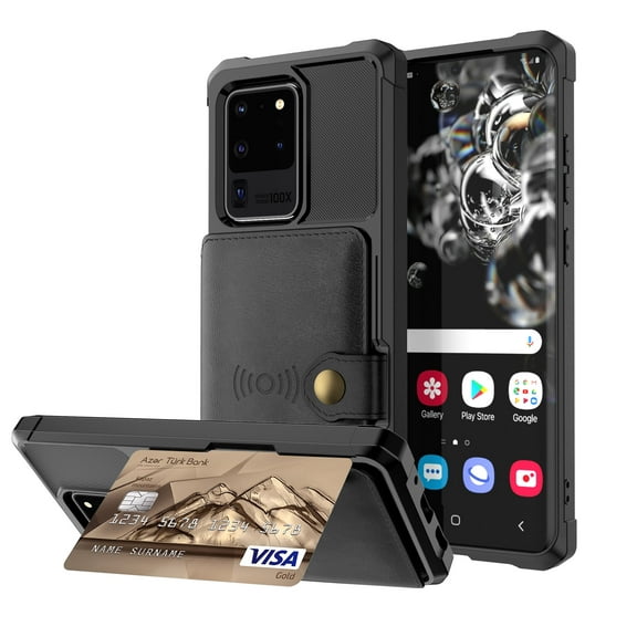 Galaxy S10 Plus Wallet Case, Shockproof Rubber Card Holder Wallet PU Leather Back Phone Case Kickstand Protective Scratch Hybrid Bumper Shell for Samsung Galaxy S10 Plus 6.4 inch 2019, Black