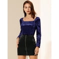 thumbnail image 2 of INSPIRE CHIC Women's Velvet Square NeckLong Sleeve Blouse Top, 2 of 6