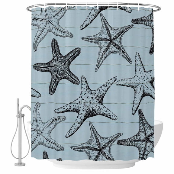 Teal Blue Starfish Shower Curtain, Waterproof Shower Curtains for Bathroom, Coastal Ocean Summer Sea Nautical Washable Fabric Bathtub Curtain Set Bath Decor with 12 Hooks Standard 72"x72"