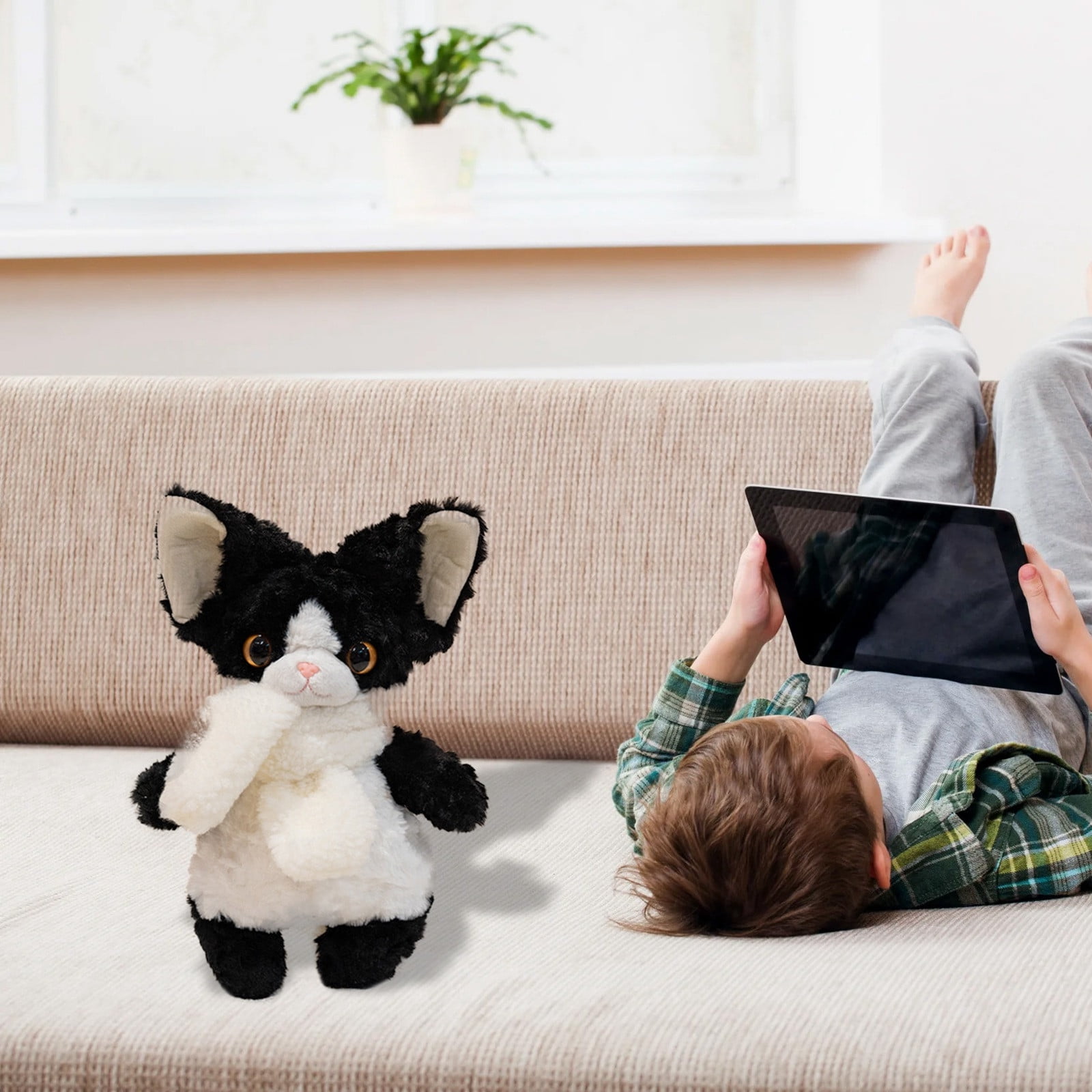 Musatteng Ultra-Soft Cat Plush Toy - Interactive Stuffed Animal with Purr Sounds & Weighted Paws for Kids 3+ & Adults, Hypoallergenic Machine-Washable Design