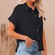 thumbnail image 3 of Parte Superior De La Moda Blusas básicas de algodón Ropa diaria de manga corta para mujer de corte holgado (Negro S) Ygjytge para Mujer Negro T L, 3 of 7