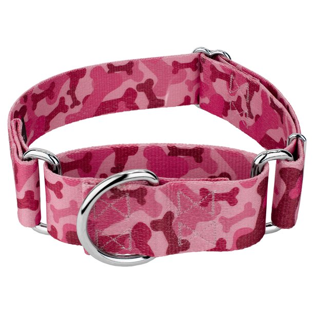 Country Brook Petz® 1 1/2 Inch Pink Bone Camo Martingale Dog Collar