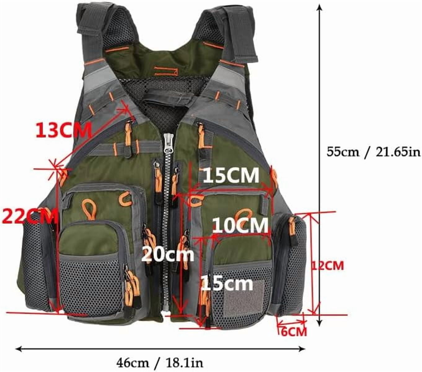 Fly Fishing Vest - Fishing Safety Life Jacket for Swimming, Sailing, Boating, Kayak - Floating Multifunction Breathable Backpack for Men and Women - Adjustable, Green/Orange/Army Green