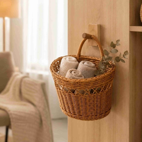 YFGEFTR Wall Hanging Basket, Onion Ginger Garlic Storage Basket with Handle, Fruit Vegetable Organizer for Hallway/Bedroom/Balcony/Living