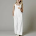 thumbnail image 2 of CAICJ98 Girls Casual Jumpsuits Spaghetti Strap Sleeveless Loose Romper for Girls Long Pants with Pockets Kids Clothes White,150, 2 of 7
