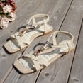 thumbnail image 3 of Flat Sandals for Women Bohemia Beaded Open Square Toe Beach Shoes 2026 Summer Vacation Dress Shoes Red Size 9, 3 of 5