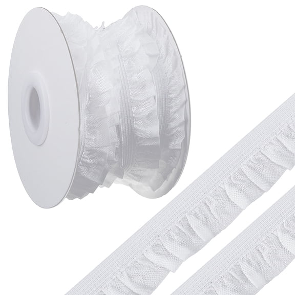 10 Yards White Pleated Lace Fabric Trim - Stretch Ruffle Ribbon Ruffled Elastic Tulle Trim with Scallop Edge DIY