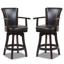 Home Square 2 Piece 26" Swivel Faux Leather Counter Stool Set in Vintage Brown