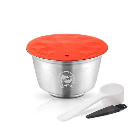 Graflsoa Eco-Friendly Stainless Steel Reusable Milk Capsule for Dolce Gusto, Silver, 53x37mm, Includes Brush & Spoon, Gift Box Packaging