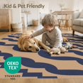 thumbnail image 4 of ODIKA 3'x5' Navy Tan Kuba Handwoven Geometric Wave Washable Area Rug Diagonal Striped Contemporary Abstract Design Non-Slip, Flatweave, Easy Care for Hallway, Laundry Room, 4 of 7
