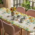 thumbnail image 3 of Spring Sunflowers Table Cloths for 8 Foot Rectangle Tables, Eucalyptus Leaves Flowers Butterfly Beige Patio Waterproof Elastic Fitted Tablecloths, Washable Rectangular Table Cover for Camping, 3 of 8