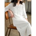thumbnail image 1 of 2022 Summer New Women's Cotton and Linen Dress Loose Stitching Solid Color Cotton and Linen V-neck Five-point Sleeve Mid-lengthL Gao Jinjia LED, 1 of 2