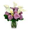 From You Flowers - Calla Lily and Purple Rose Bouquet with Glass Vase (Fresh Flowers) Birthday, Anniversary, Get Well, Sympathy, Congratulations, Thank You