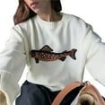 thumbnail image 3 of Women Contrast Fish Sweater Long Sleeve Crew Neck Ribbed Knit Pullover Sweaters Fall Casual Tops White M, 3 of 7
