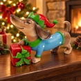 thumbnail image 6 of Lypsnake Christmas Dachshund Resin Figurine, Holiday Dachshund Statue in Elf Outfit Gift Box Accent, Tabletop Ornament for Christmas Mantel Sideboard Decoration, 6 of 6