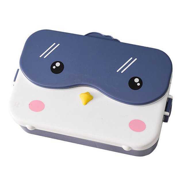 fiambrera portátil sunnimix 4 compartimentos azul para microondas, fiambrera de polipropileno 22 x14 x6 cm con tapa azul tipo rostro y base blanca, cierre lateral y asa, cuatro compartimentos y diseño sin fugas para almacenamiento; multifunción, ideal para picnic, oficina y viajes.