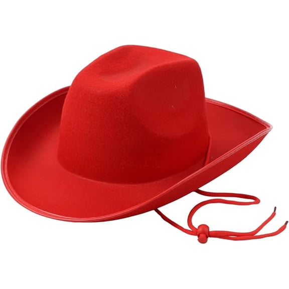 Red Plain Felt Cowboy Cowgirl Hat Men Women Western Style Chin Cord, Wedding, Bridal Shower, Birthday Party