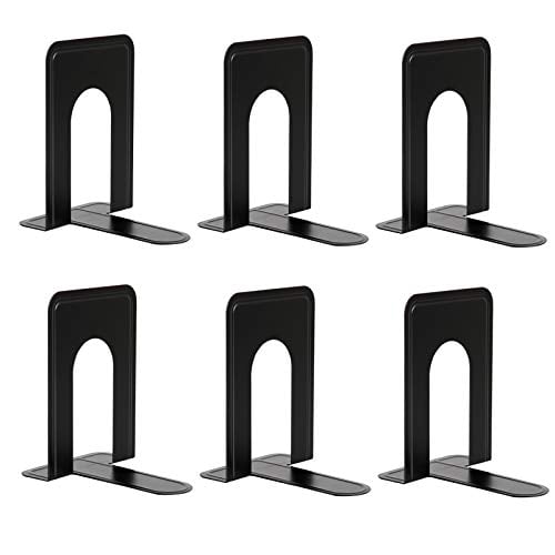 4 Pair/ 8 Piece Black 6.5 x 5 x 5.7 in Metal Book Ends for Shelves Book Shelf Holder Home Decorative Book Ends for Heavy Books/Movies/CDs